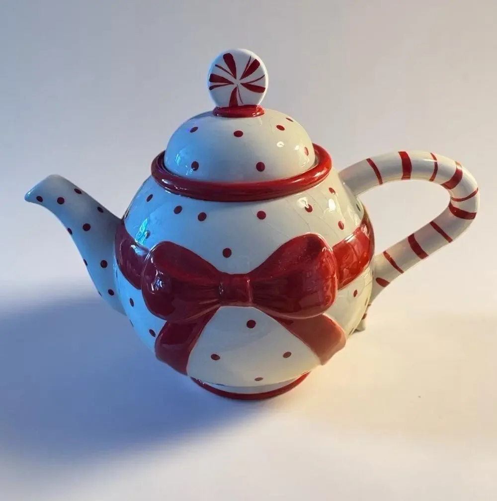 Harry & David holiday peppermint teapot Retired